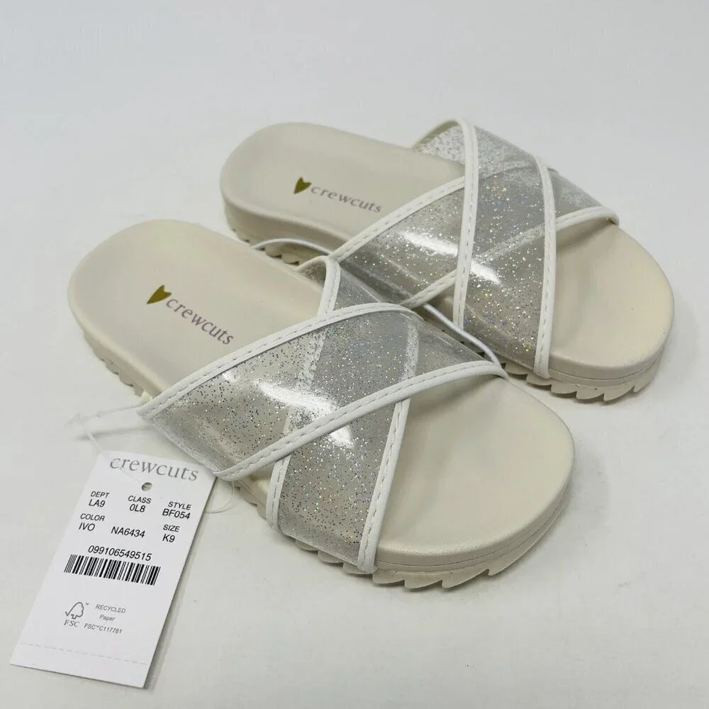 J Crew Crewcuts Little Girl K9 Slip On Pool Glitter‎ Jelly Sandals White $45 206